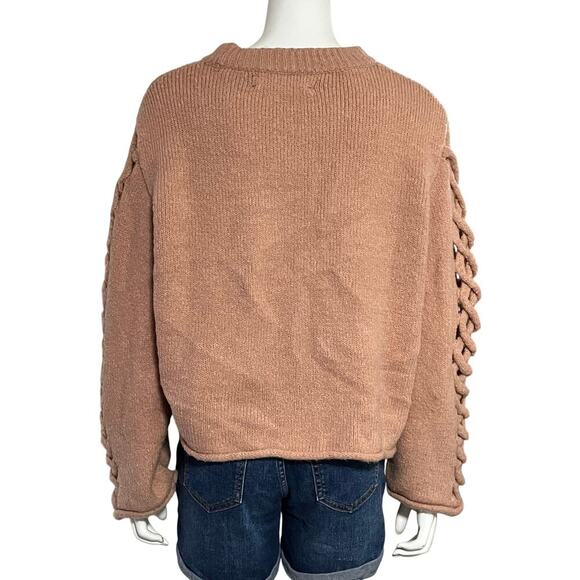 Zara Knit Braided Sleeve Blush Chunky Sweater Size Small - Picture 3 of 10